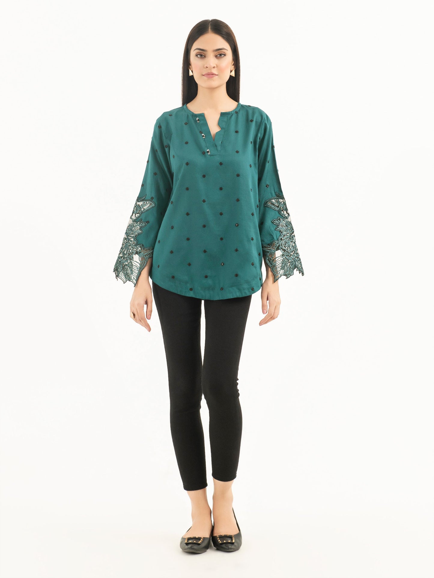 Embroidered Top-Satin (Pret)