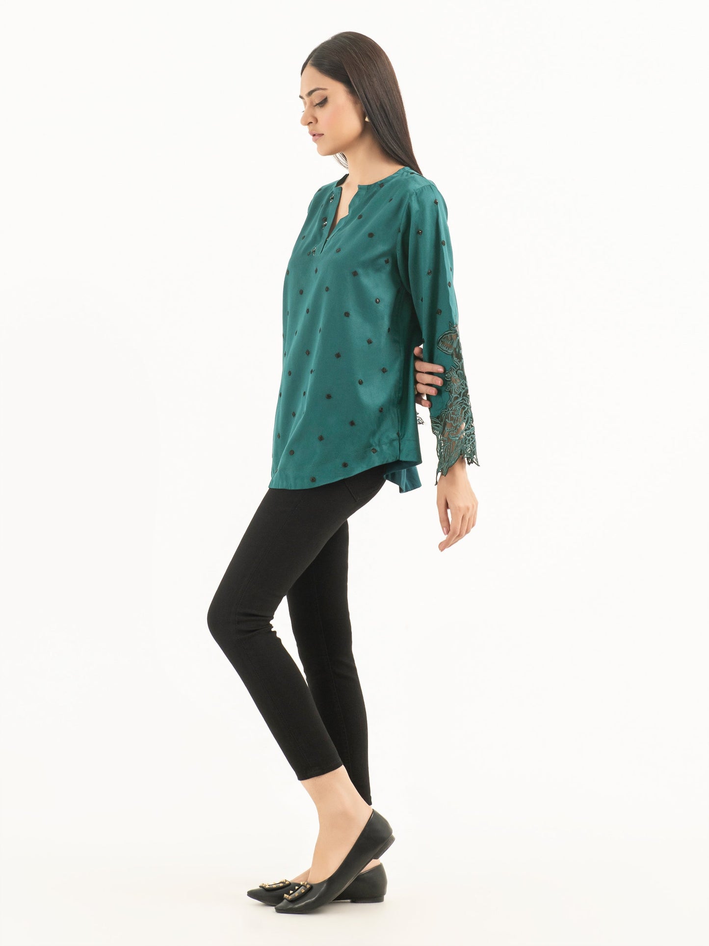 Embroidered Top-Satin (Pret)