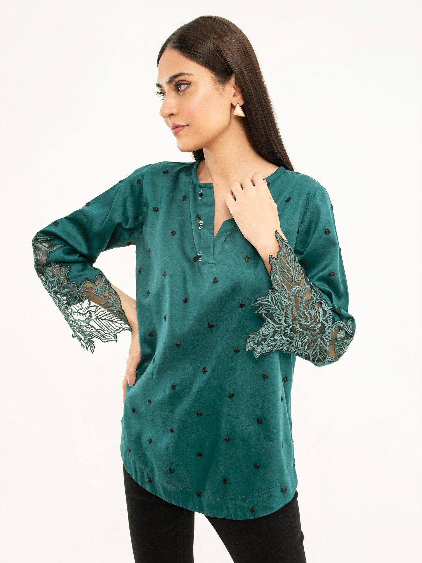 Embroidered Top-Satin (Pret)