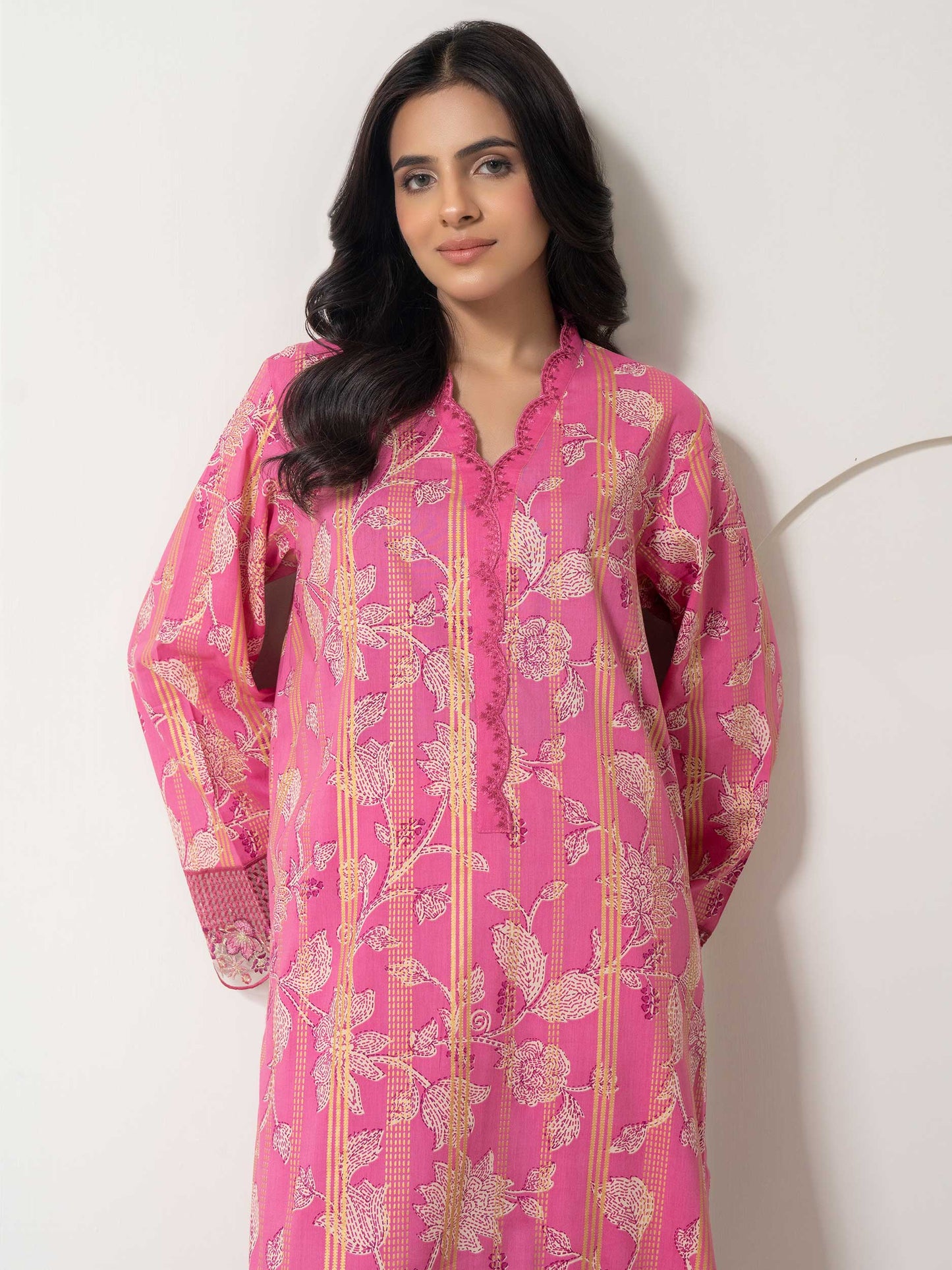 2 Piece Satin Suit-Embroidered  (Pret)