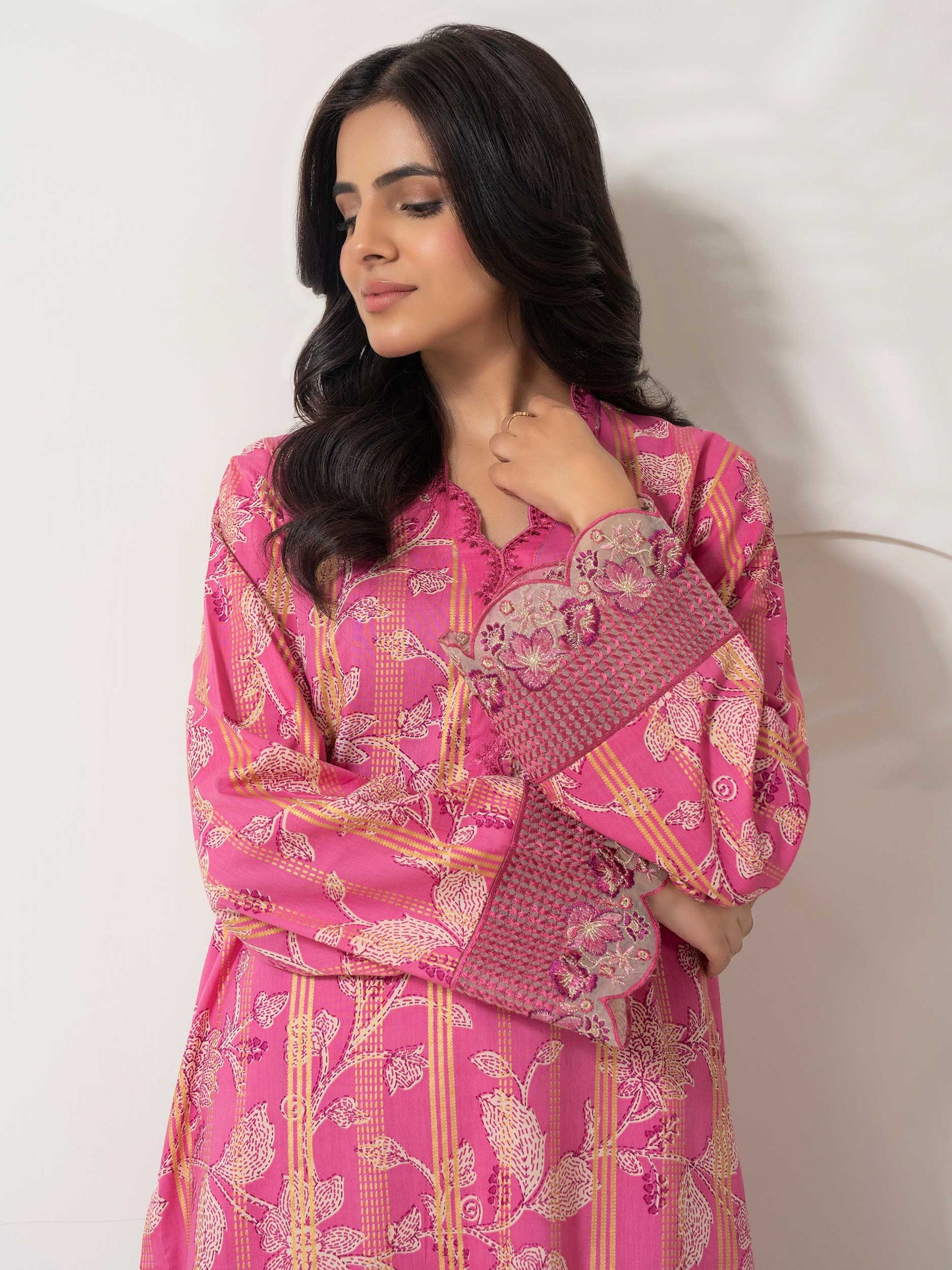 2 Piece Satin Suit-Embroidered  (Pret)