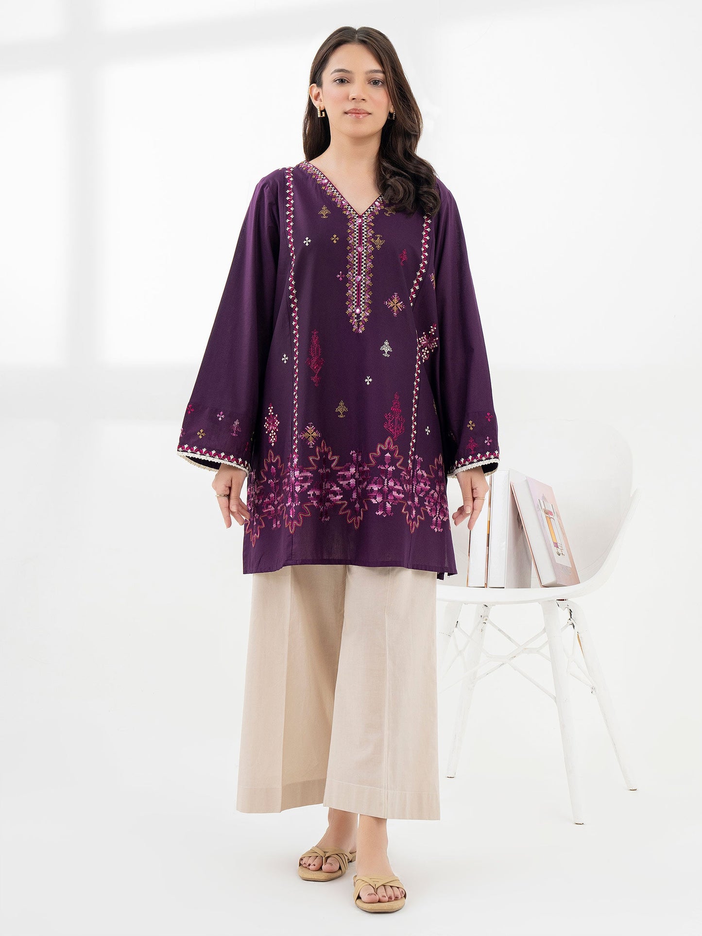 Cambric Kurti-Embroidered (Pret)