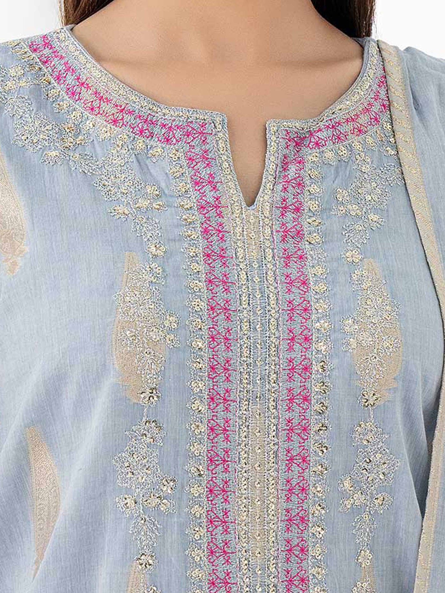 3 Piece Jacquard Suit-Embroidered (Pret)