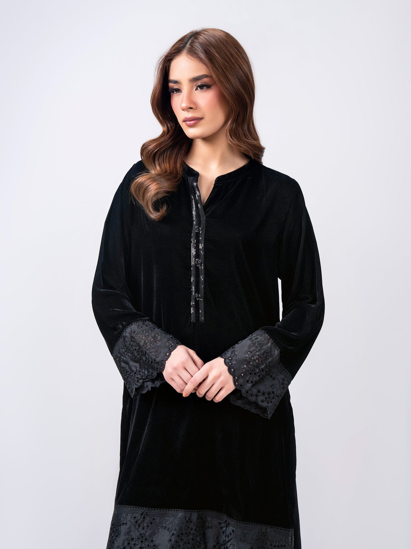 2 Piece Velvet Suit- Embroidered (Pret)