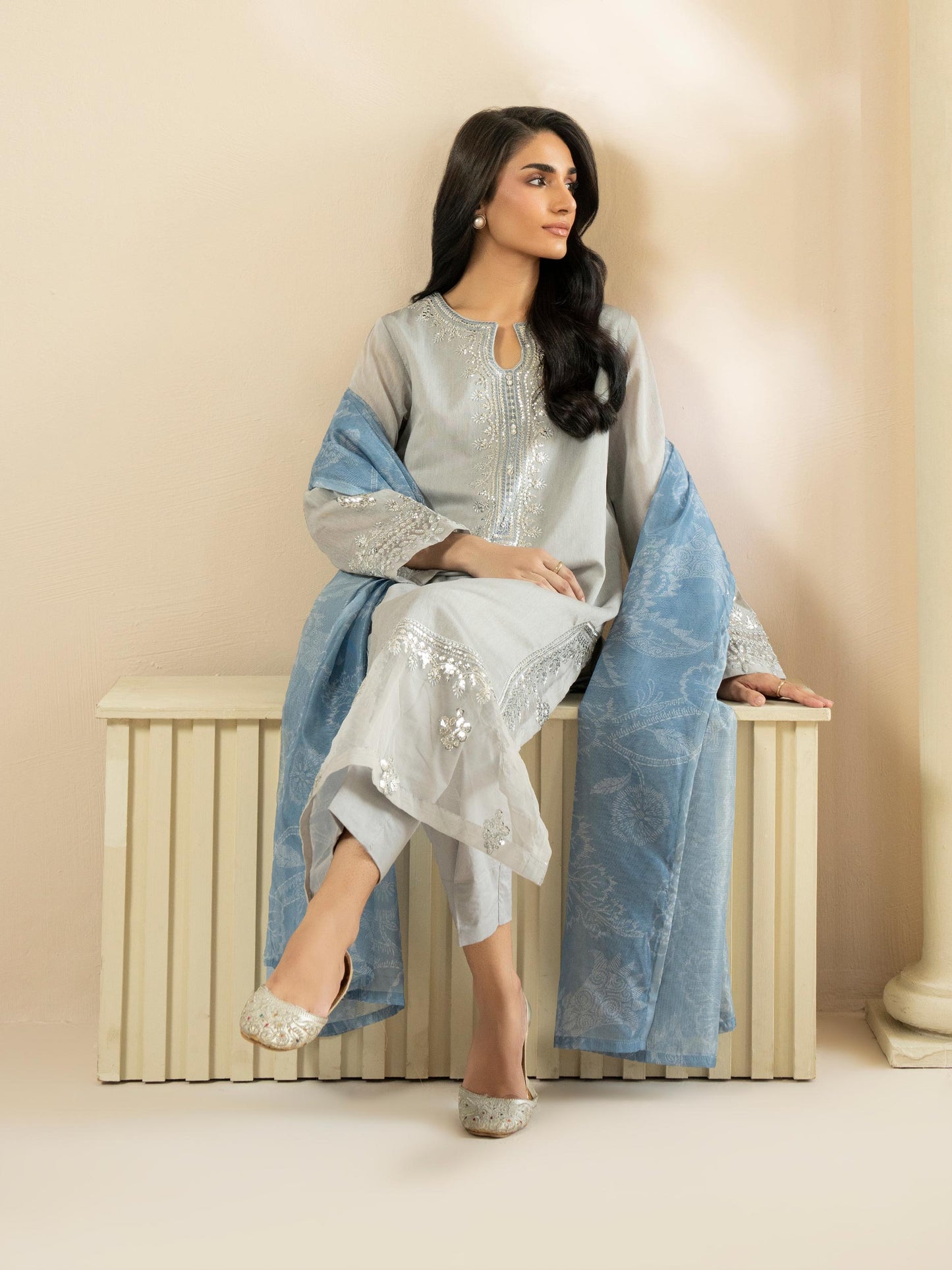 3-Piece Raw Silk Suit-Embroidered (Pret)