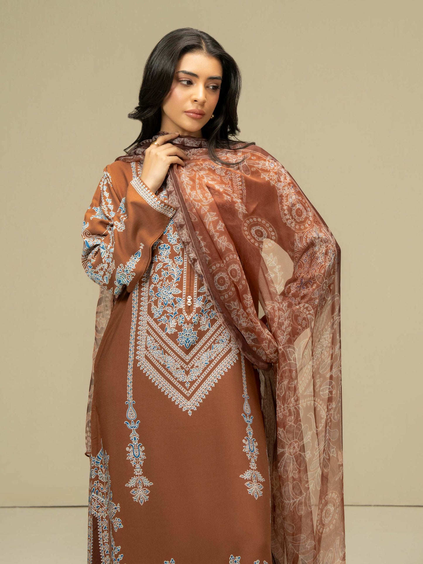 3 Piece Linen Suit-Prined (Pret)
