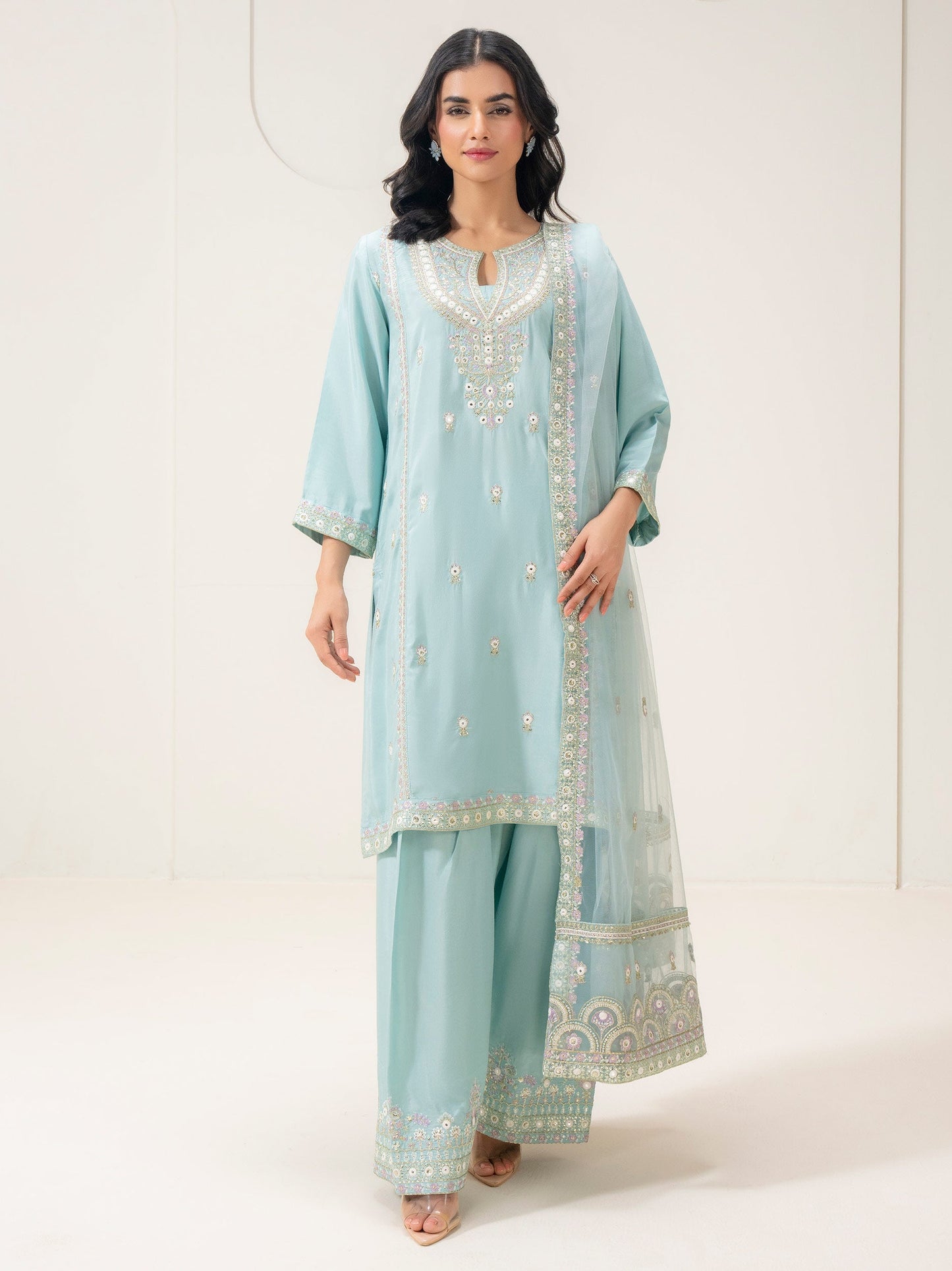 3 Piece Chiffon Suit-Embroidered (Pret)
