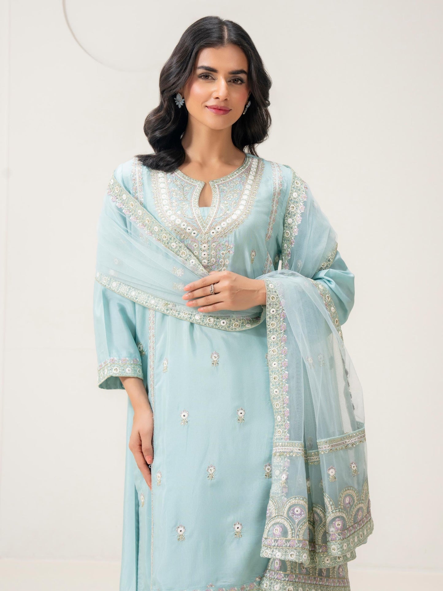 3 Piece Chiffon Suit-Embroidered (Pret)