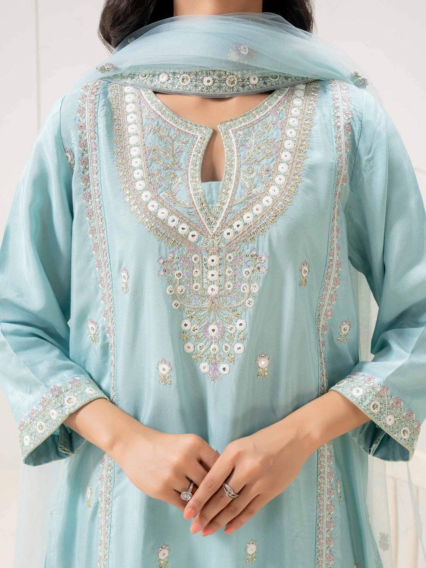 3 Piece Chiffon Suit-Embroidered (Pret)