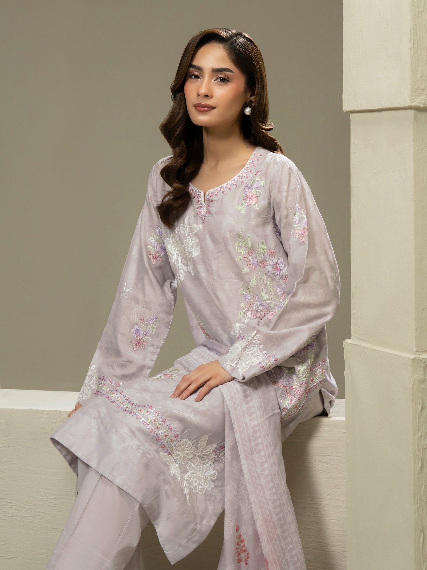 3 Piece Jacquard Suit-Embroidered (Pret)