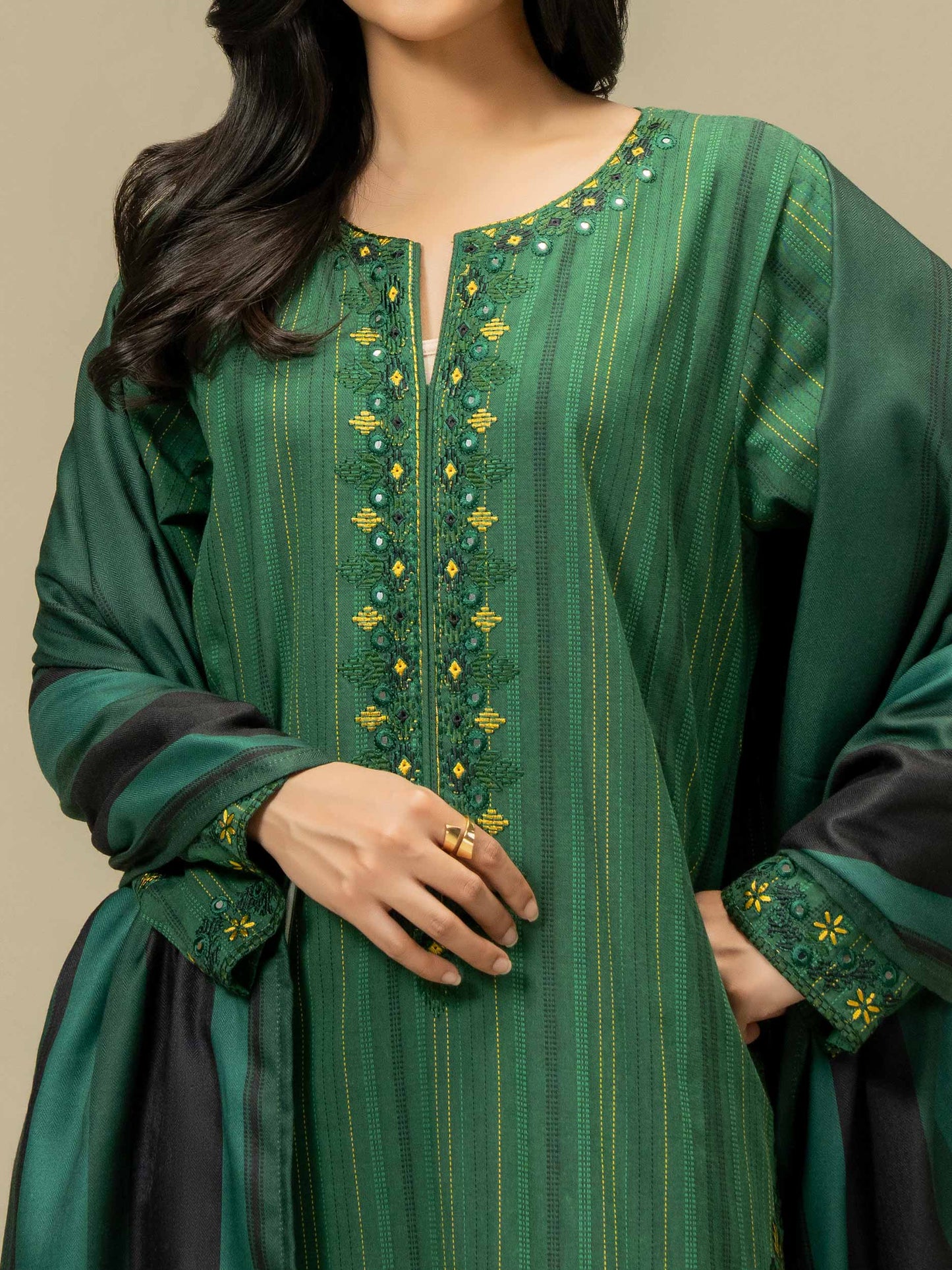 3 Piece Yarn Dyed Suit-Embroidered (Pret)