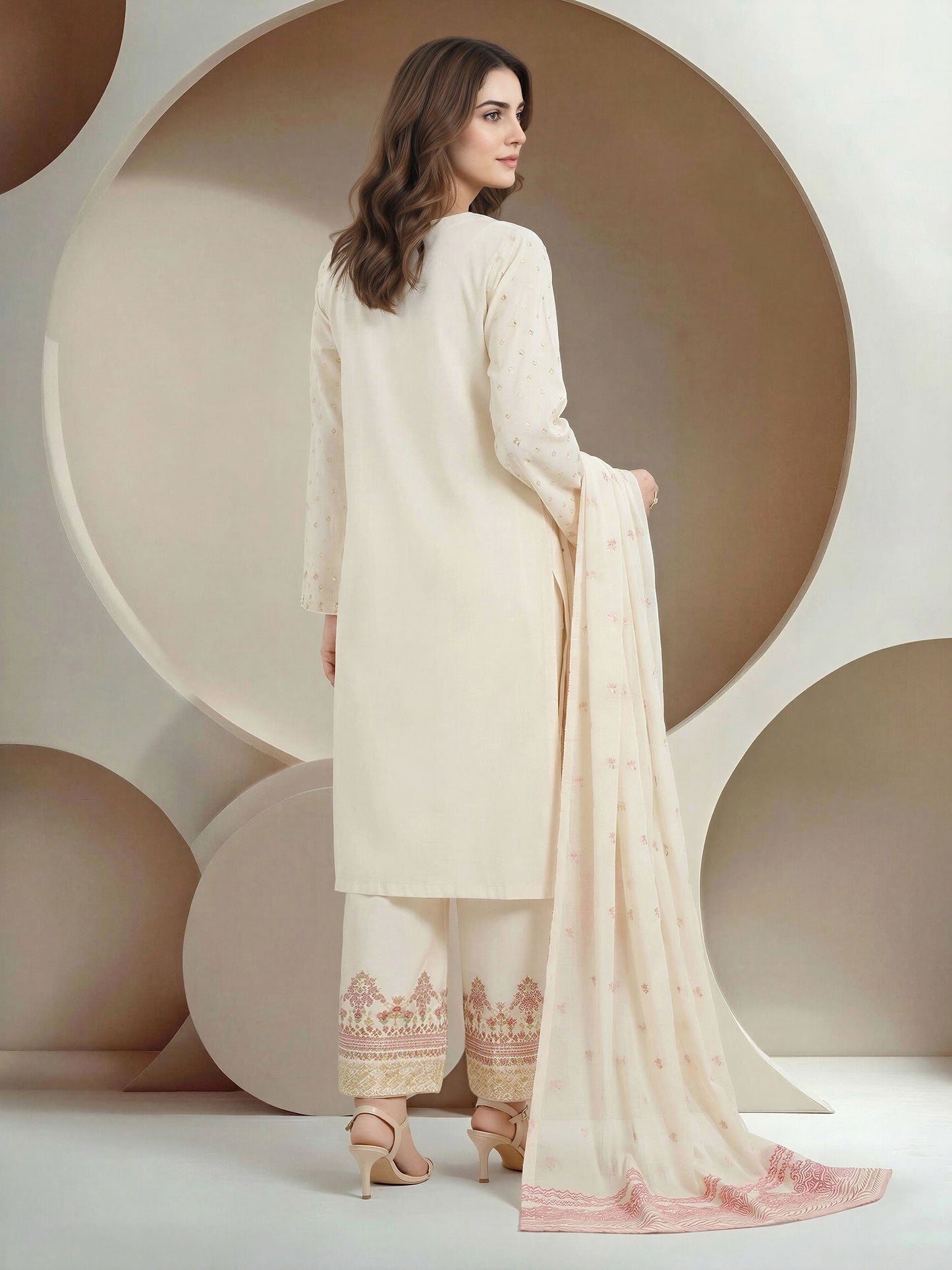 3 Piece Dobby Jacquard Suit- Embroidered (Pret)