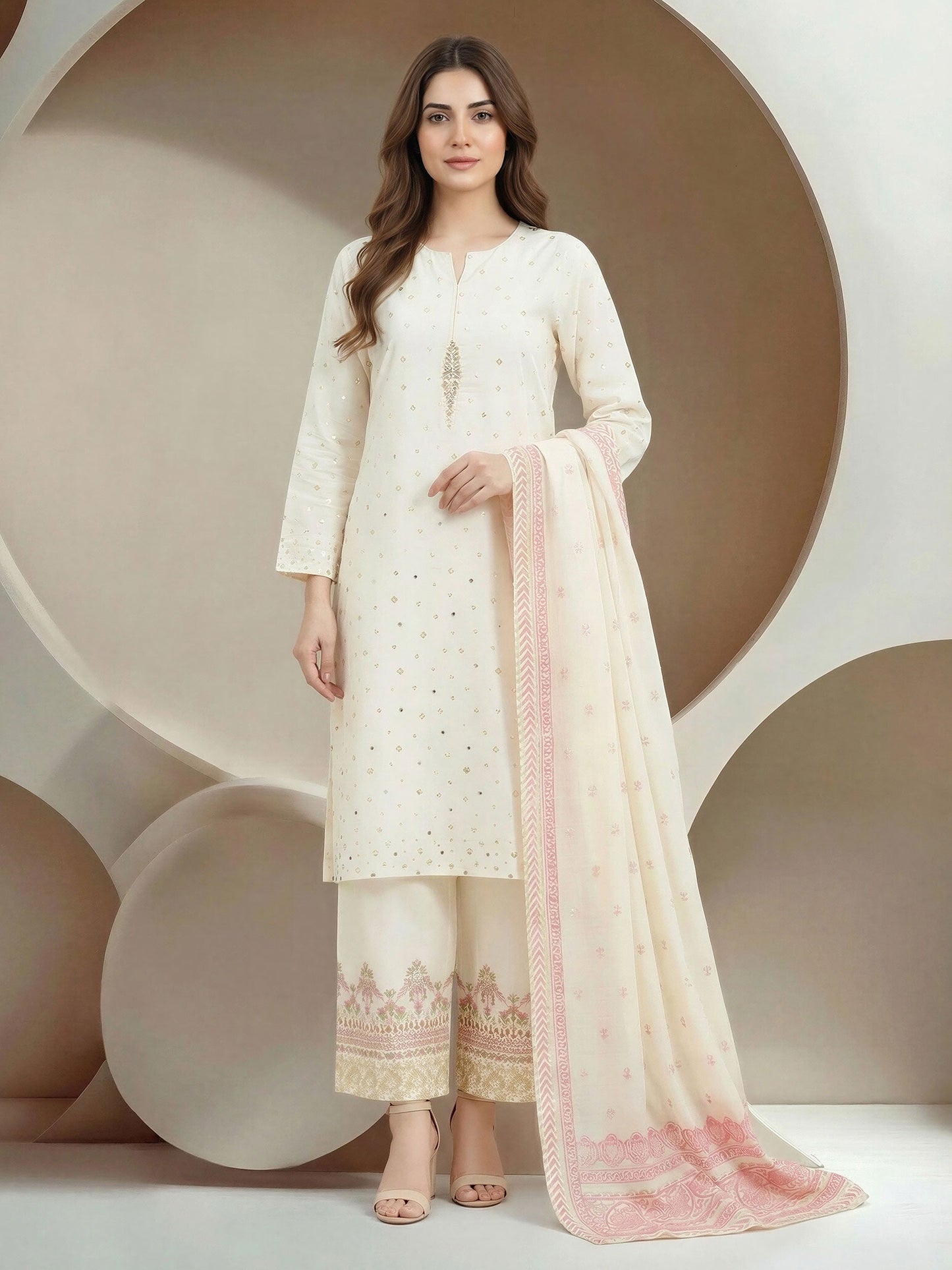 3 Piece Dobby Jacquard Suit- Embroidered (Pret)