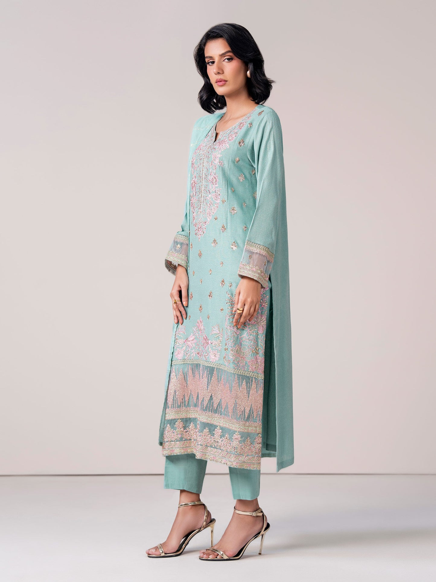 3 Piece Zari Karandi Suit- Embroidered (Pret)