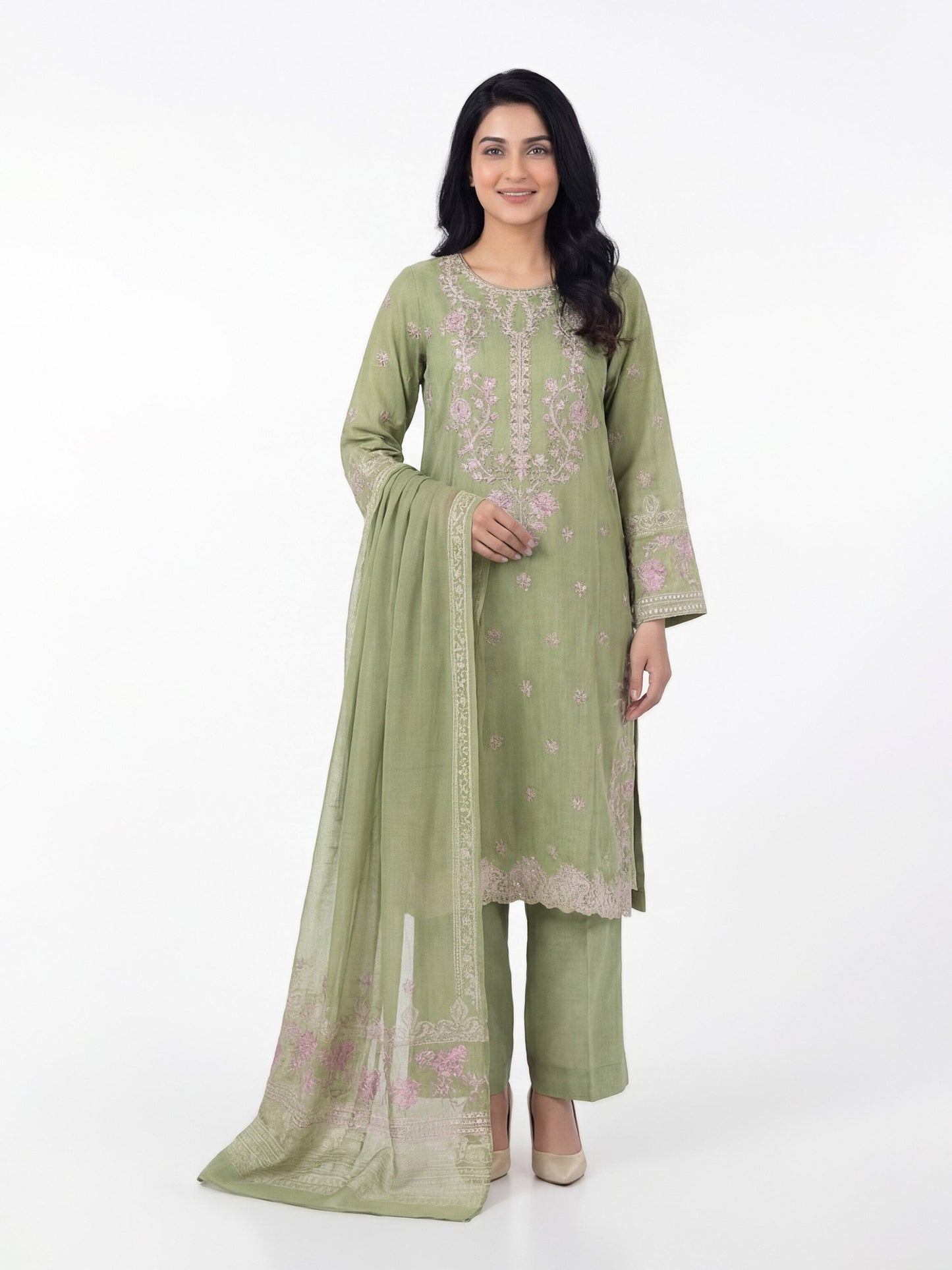 3 Piece Jacquard Yarn Dyed Suit- Embroidered (Pret)