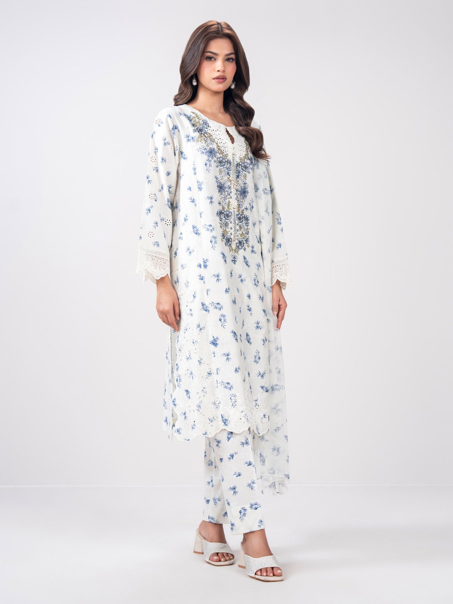 3 Piece Satin Suit- Embroidered (Pret)