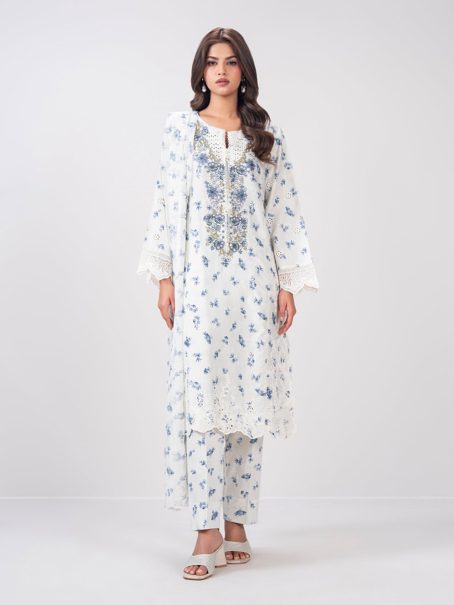 3 Piece Satin Suit- Embroidered (Pret)