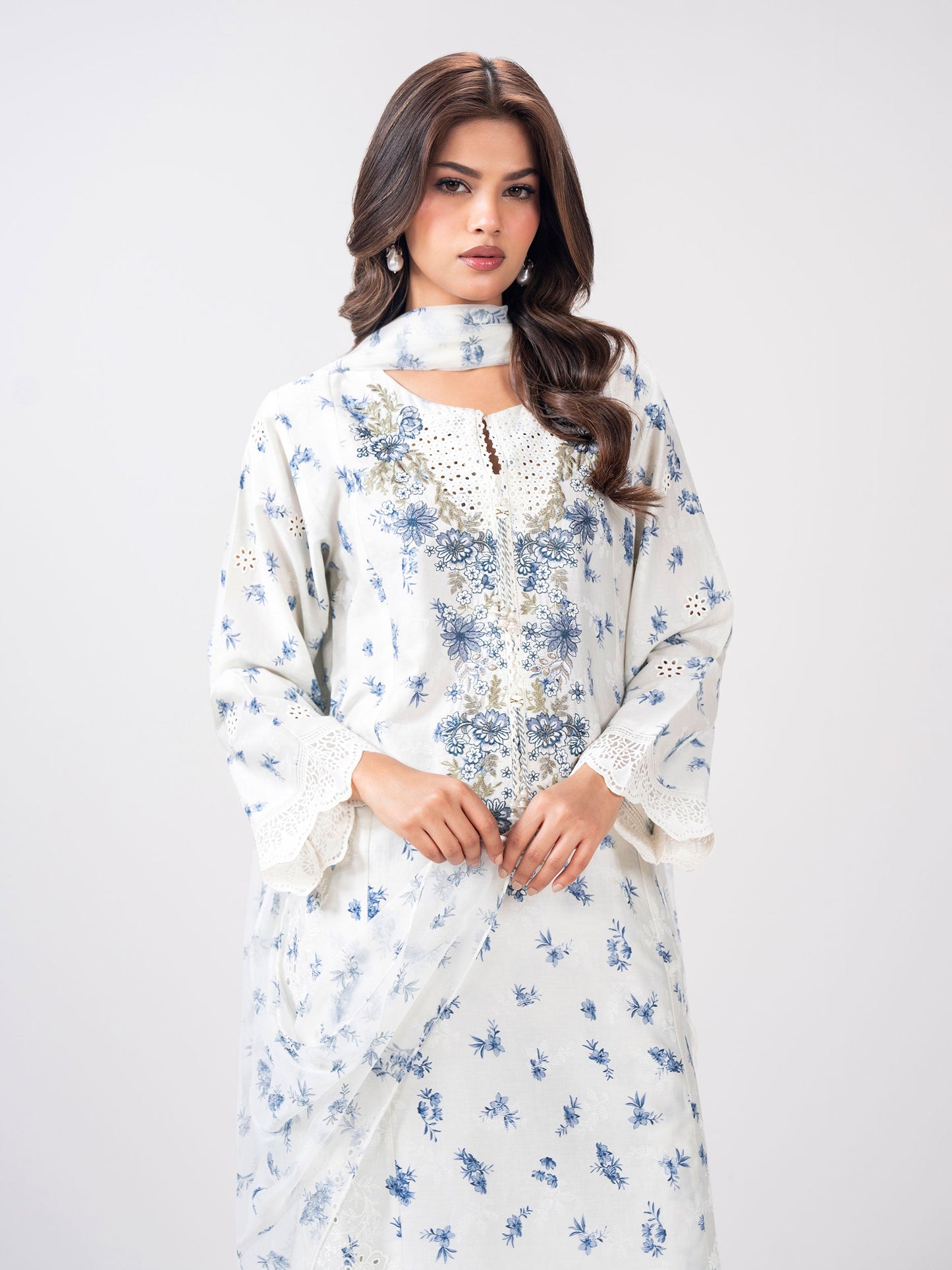 3 Piece Satin Suit- Embroidered (Pret)