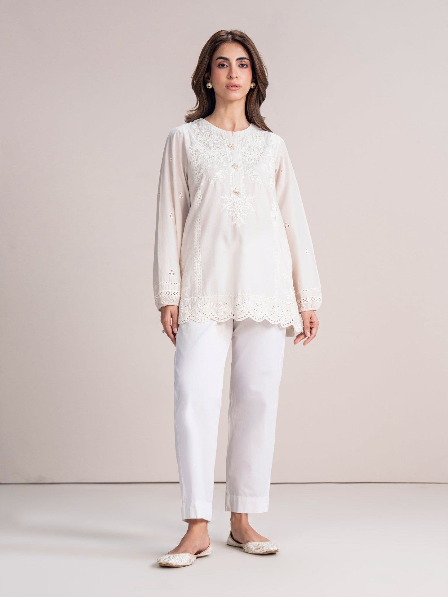 Cambric Kurti - Embroidered (Pret)
