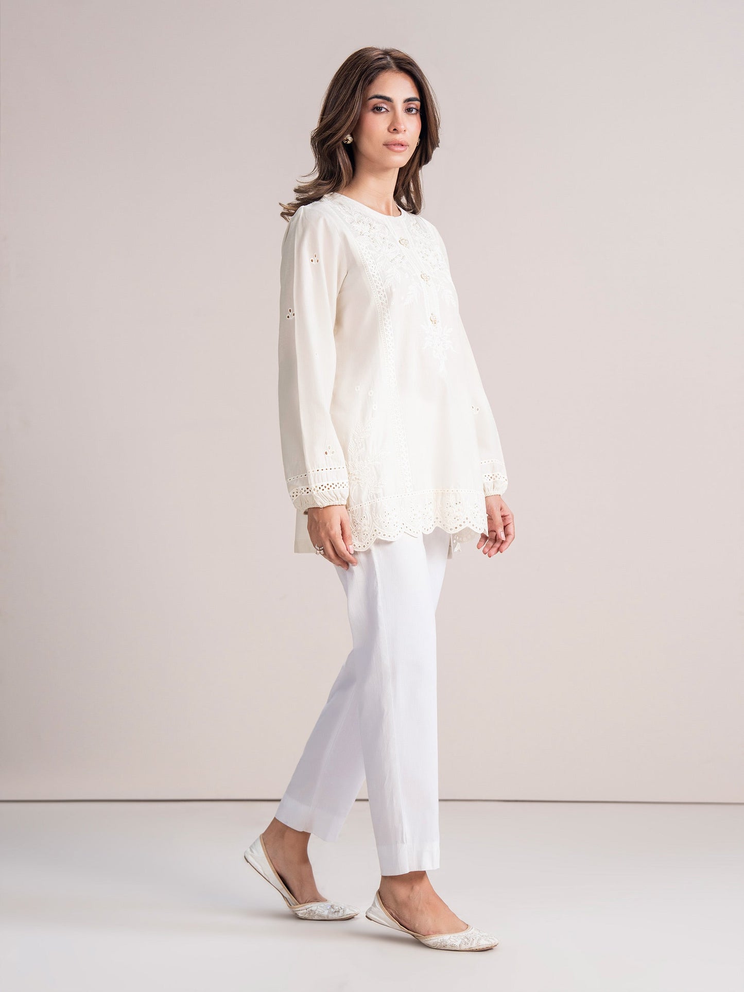 Cambric Kurti - Embroidered (Pret)