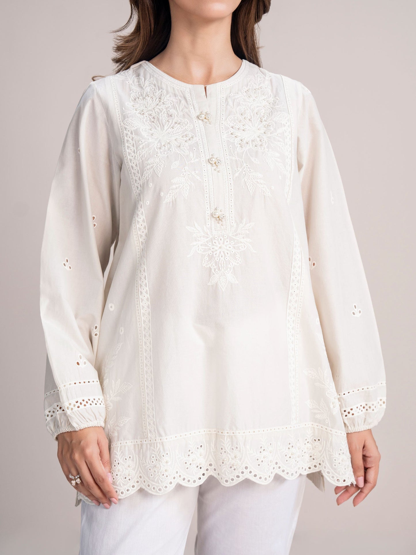 Cambric Kurti - Embroidered (Pret)