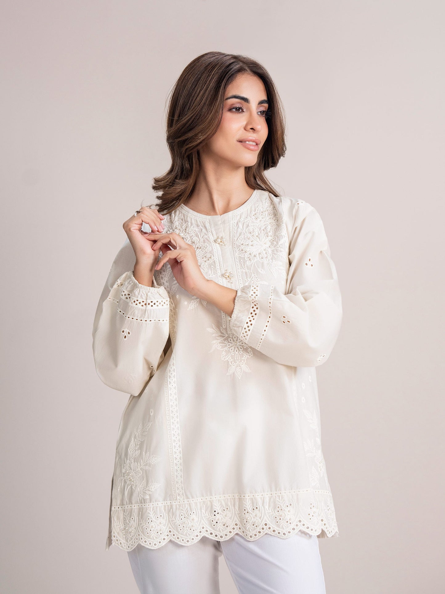 Cambric Kurti - Embroidered (Pret)