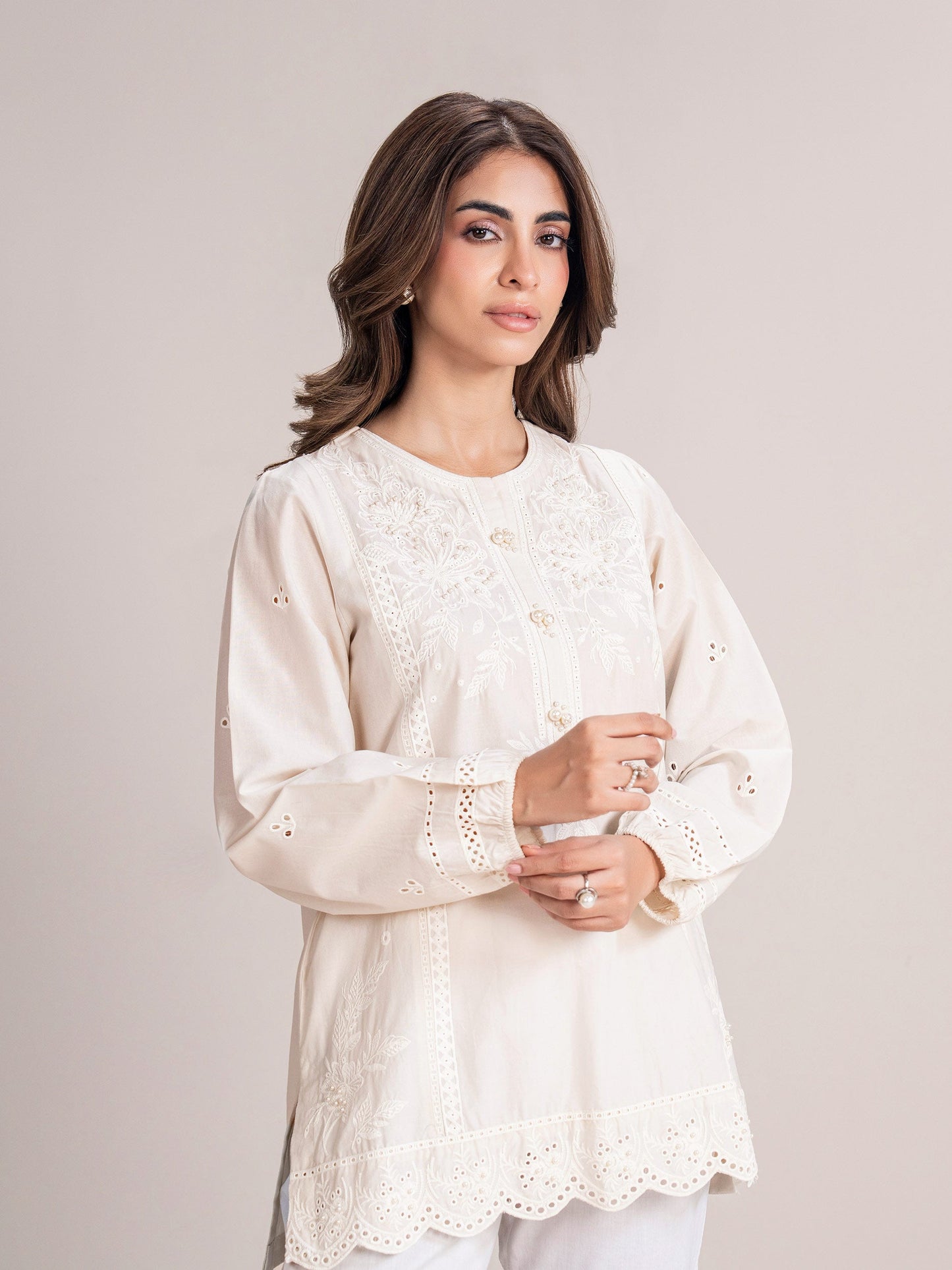 Cambric Kurti - Embroidered (Pret)