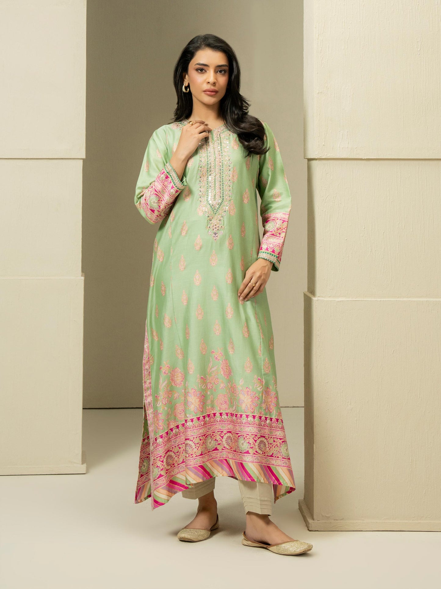 Satin Shirt-Embroidered (Pret)