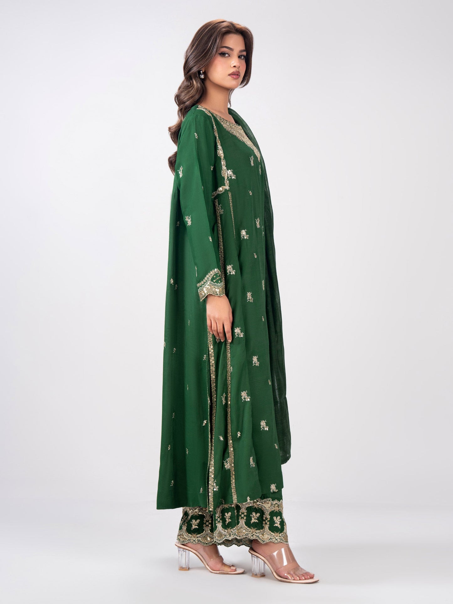 3 Piece Raw Silk Suit- Embroidered (Pret)