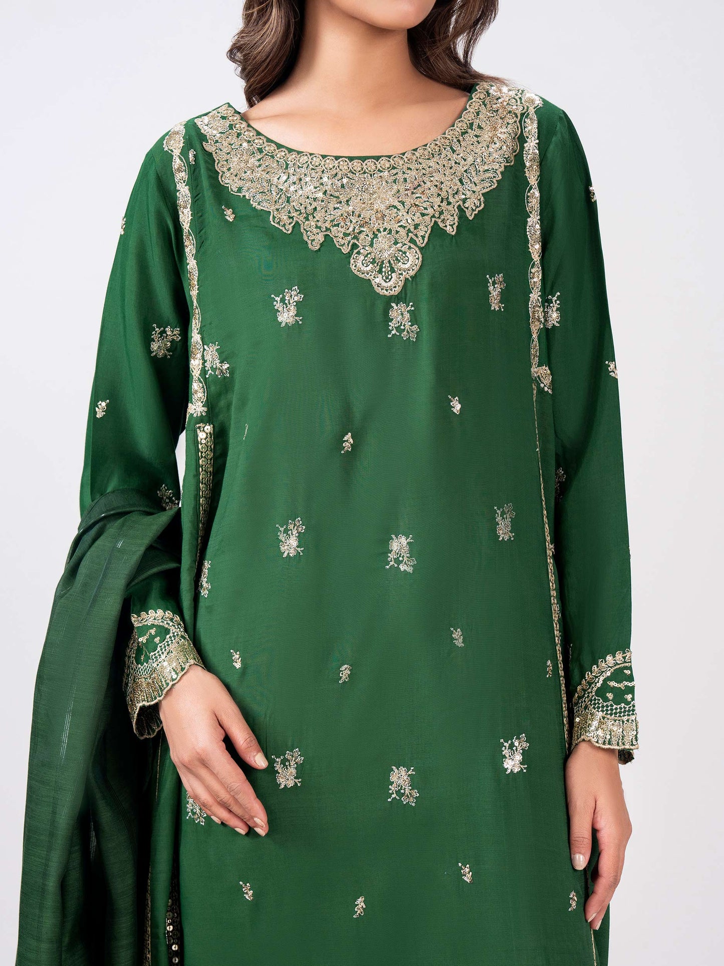 3 Piece Raw Silk Suit- Embroidered (Pret)