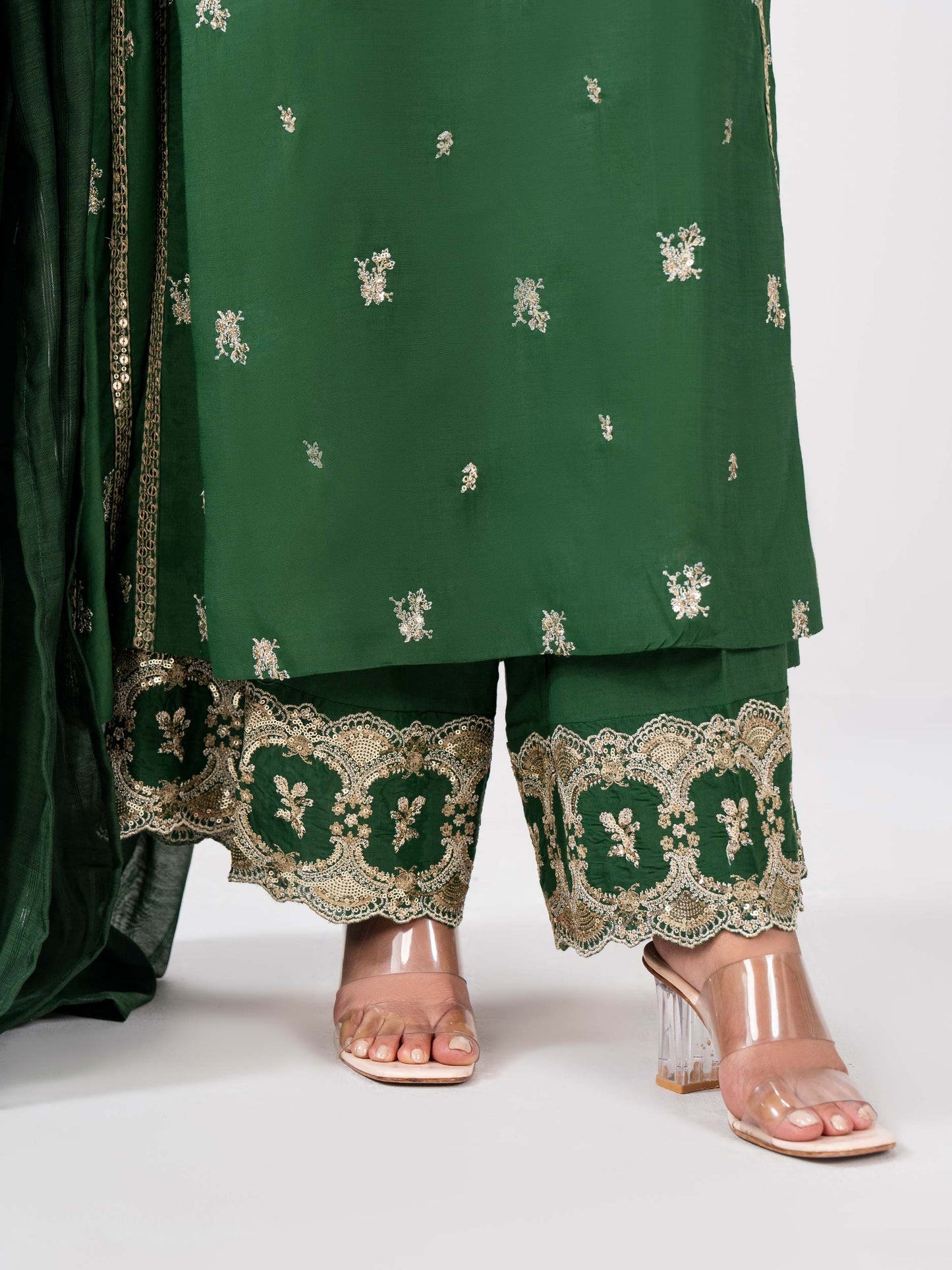 3 Piece Raw Silk Suit- Embroidered (Pret)