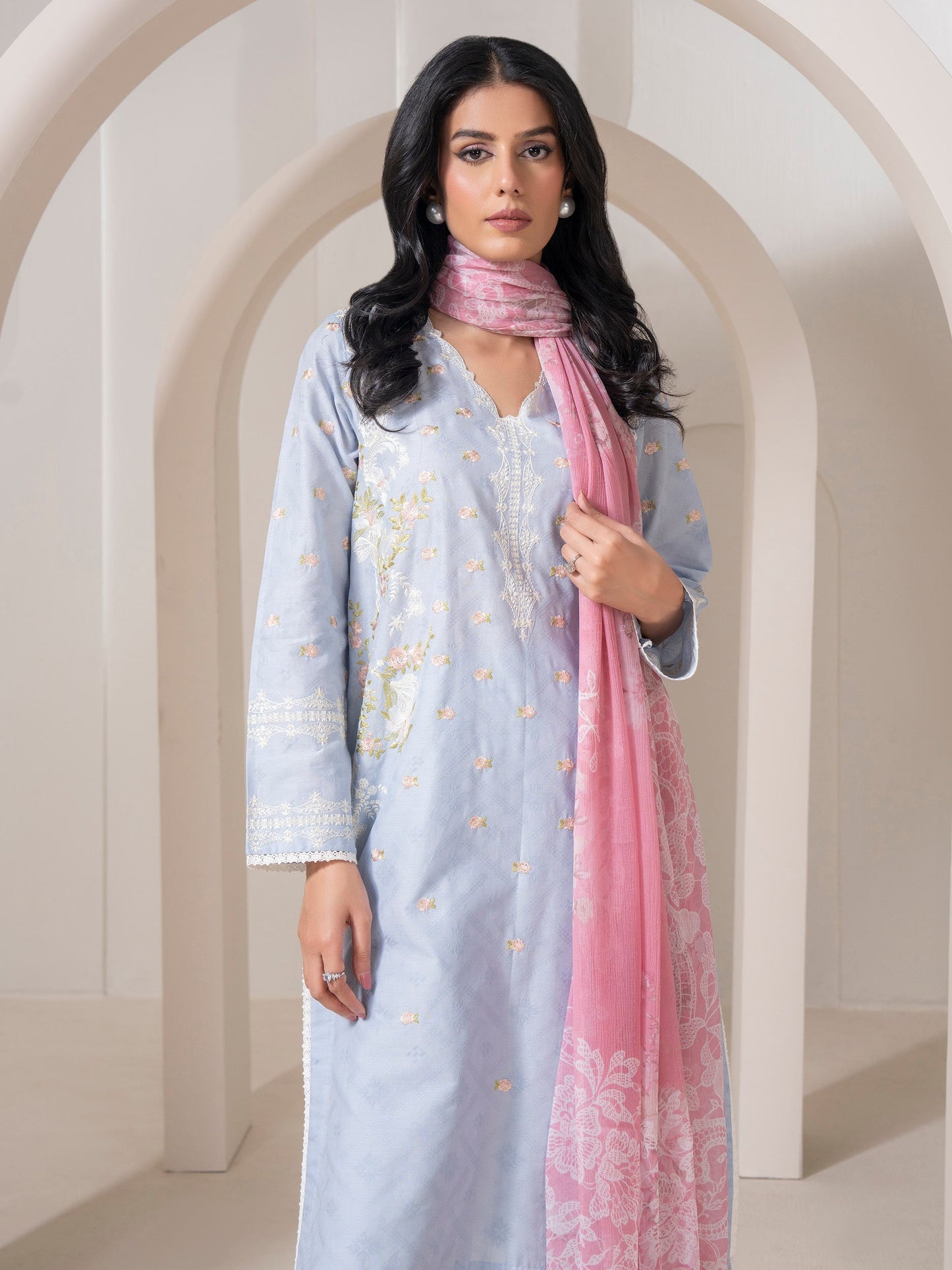 3 Piece Jacquard Suit-Embroidered (Pret)