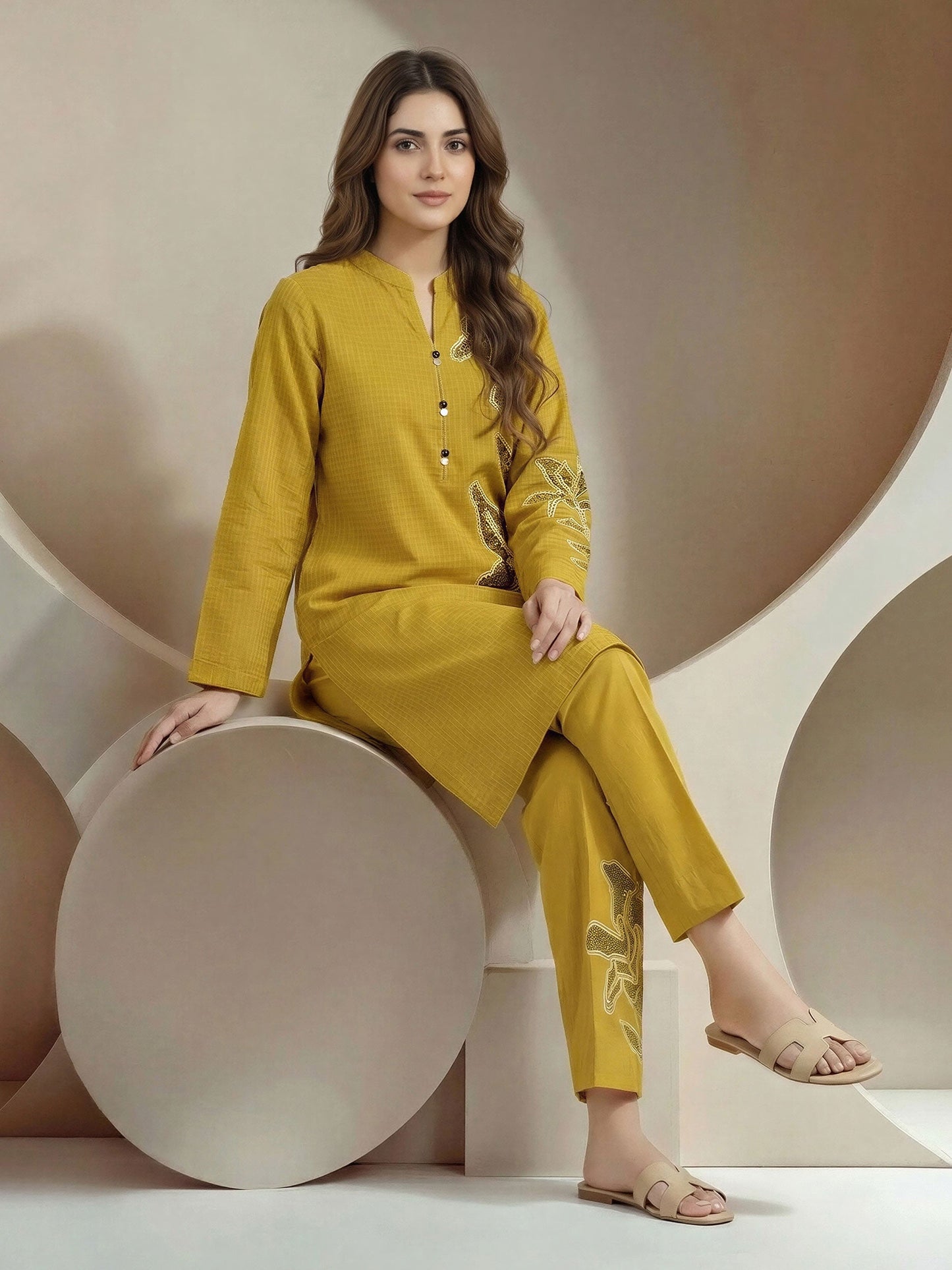 2 Piece Lawn Texture Suit- Embroidered (Pret)