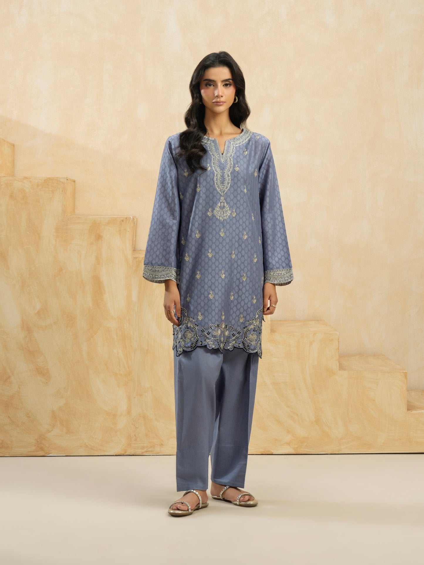 2 Piece Jacquard Suit-Embroidered (Pret)