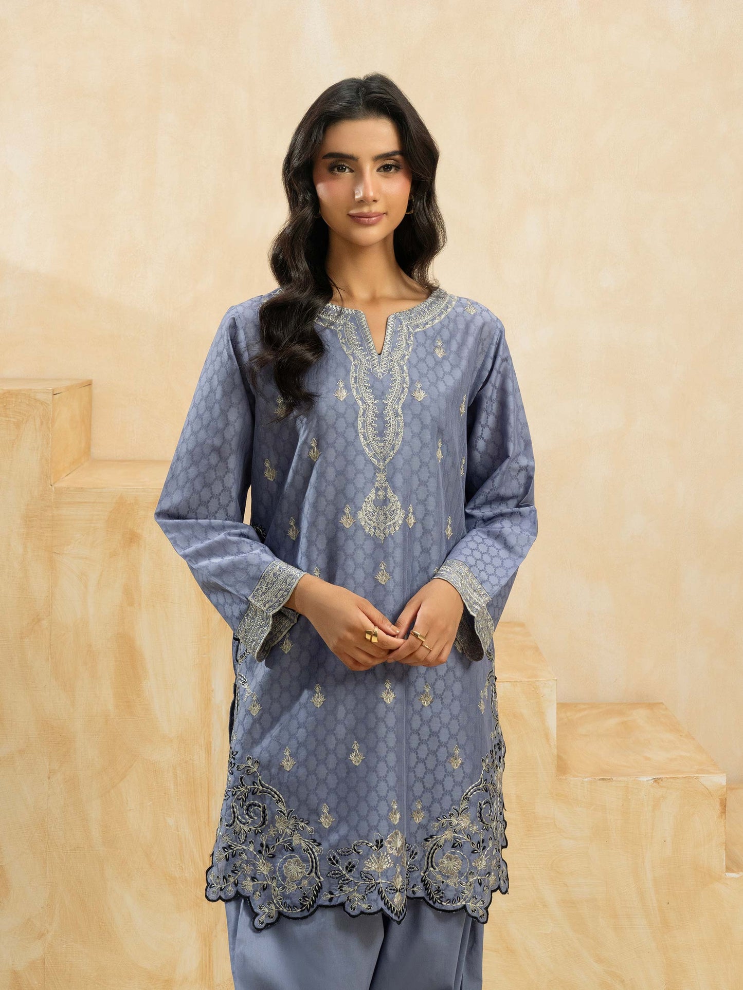 2 Piece Jacquard Suit-Embroidered (Pret)