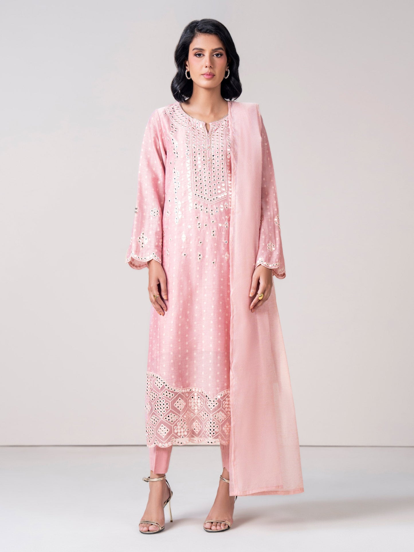 3 Piece Jacquard Suit- Embroidered (Pret)