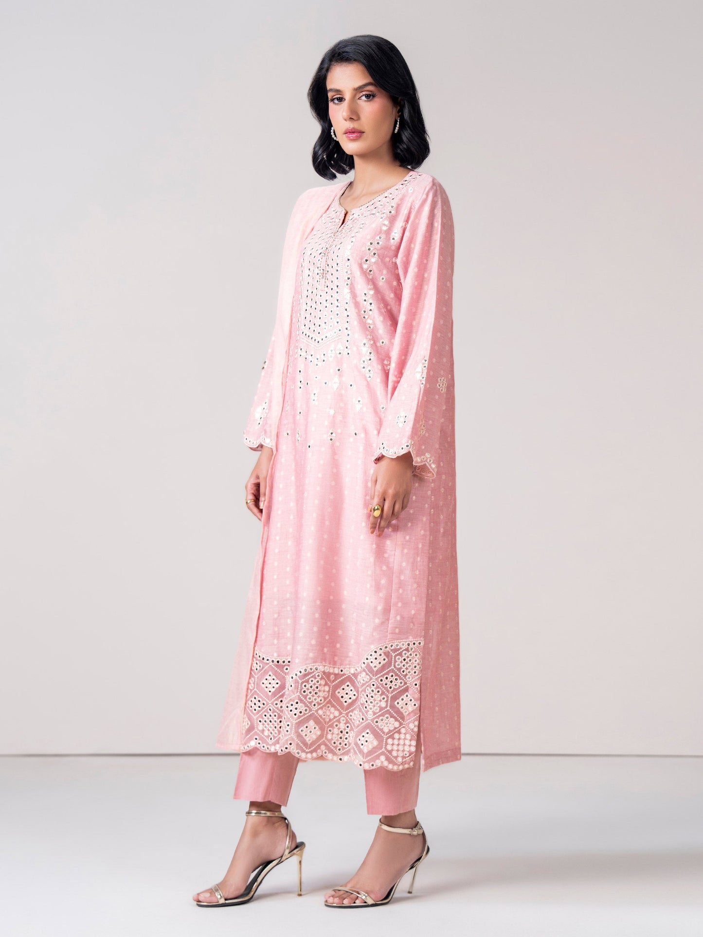3 Piece Jacquard Suit- Embroidered (Pret)