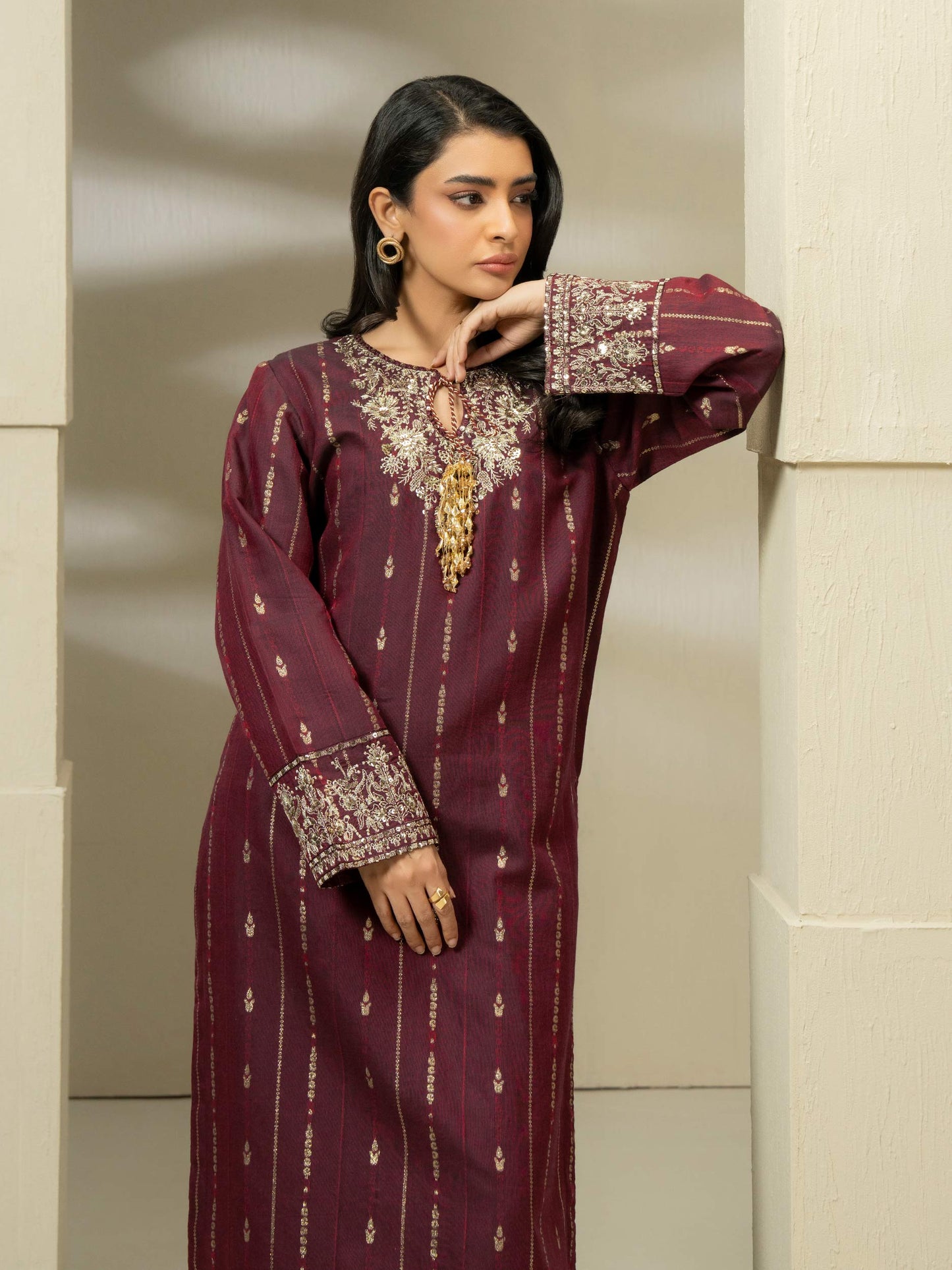 2 Piece Jacquard Suit-Embroidered (Pret)
