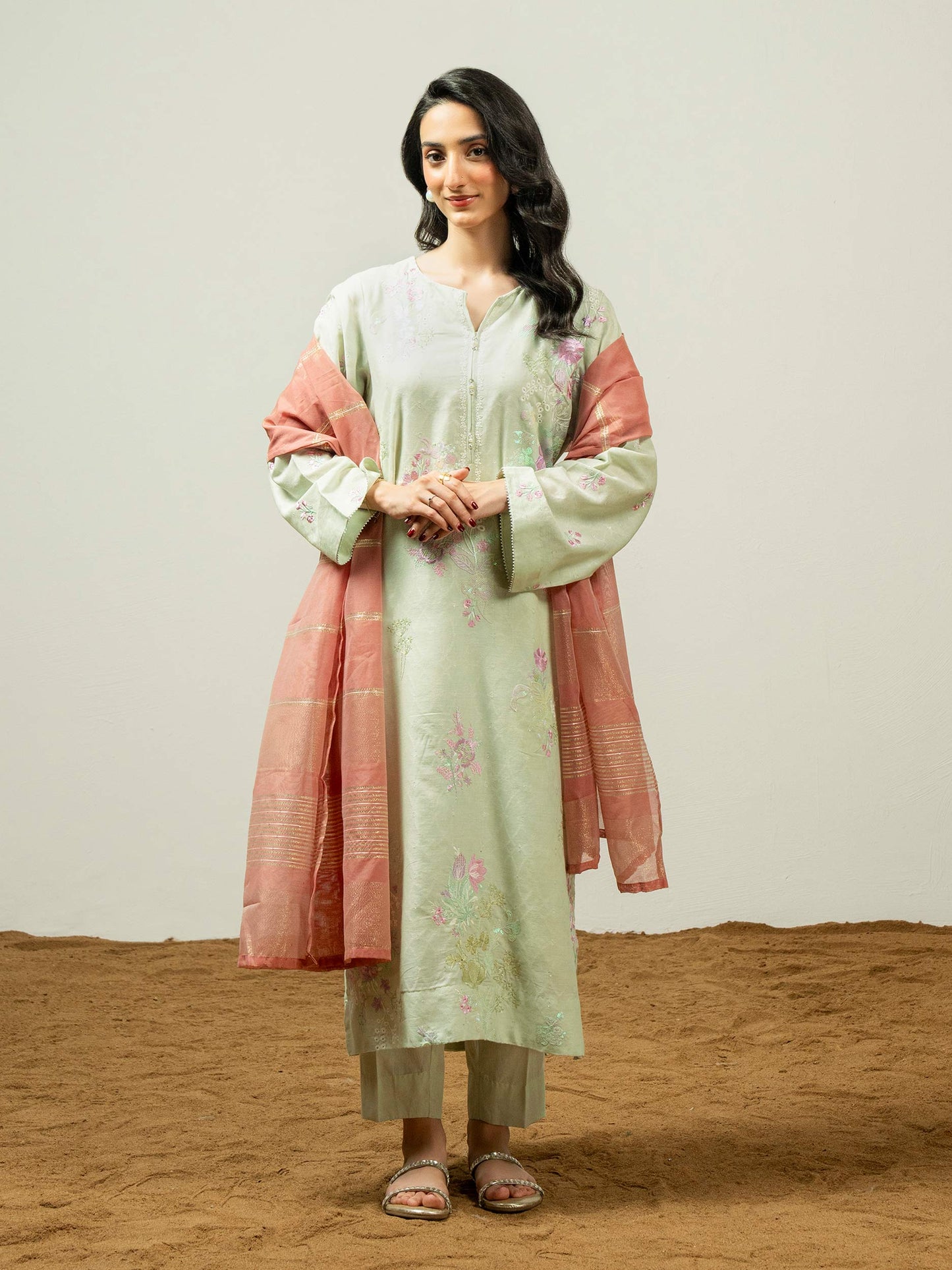 3 Piece Jacquard Suit-Embroidered (Pret)