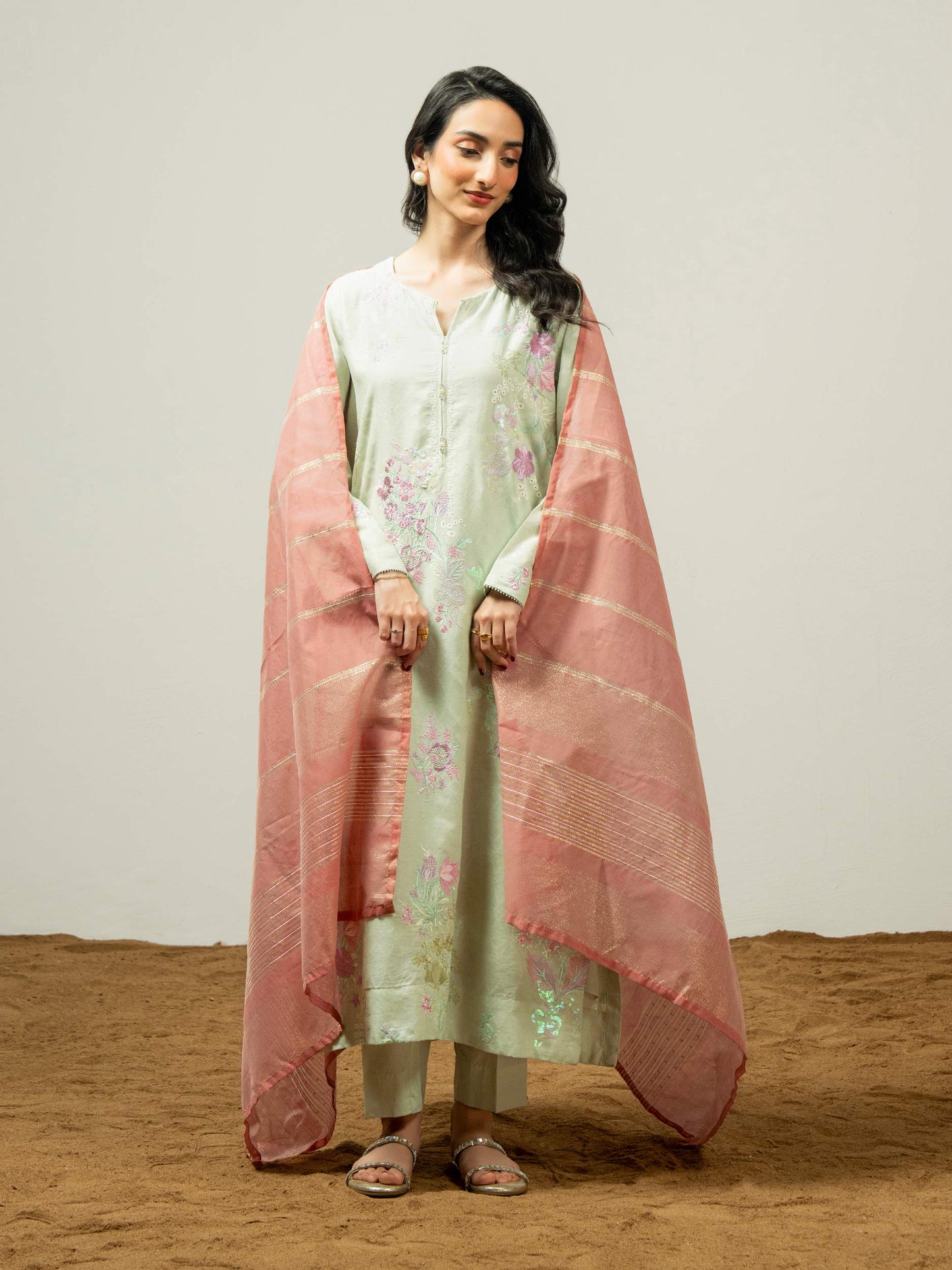 3 Piece Jacquard Suit-Embroidered (Pret)