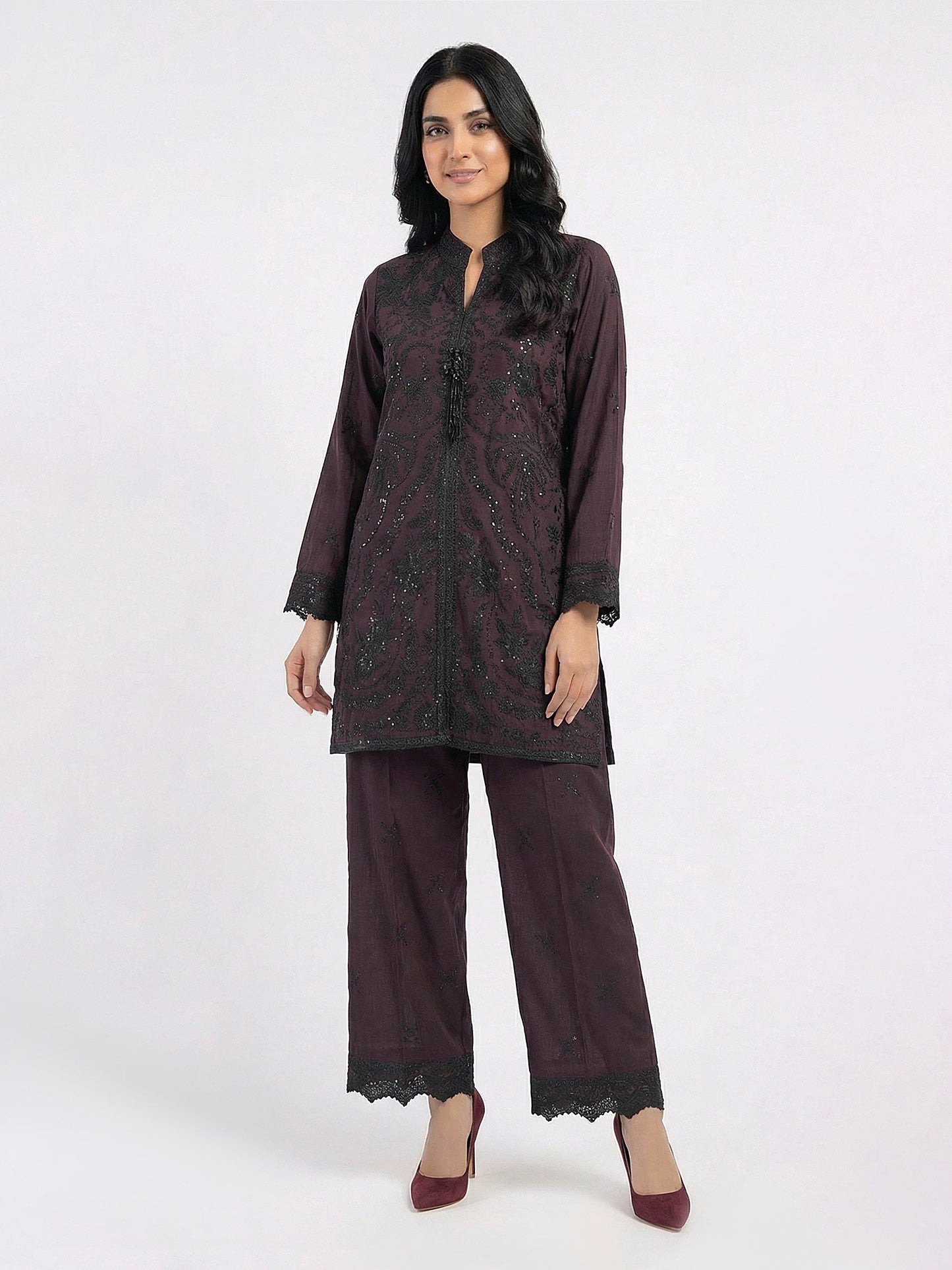 2 Piece Raw Silk Suit- Embroidered (Pret)