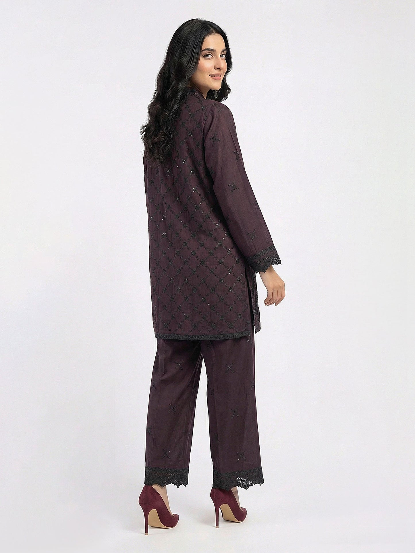 2 Piece Raw Silk Suit- Embroidered (Pret)