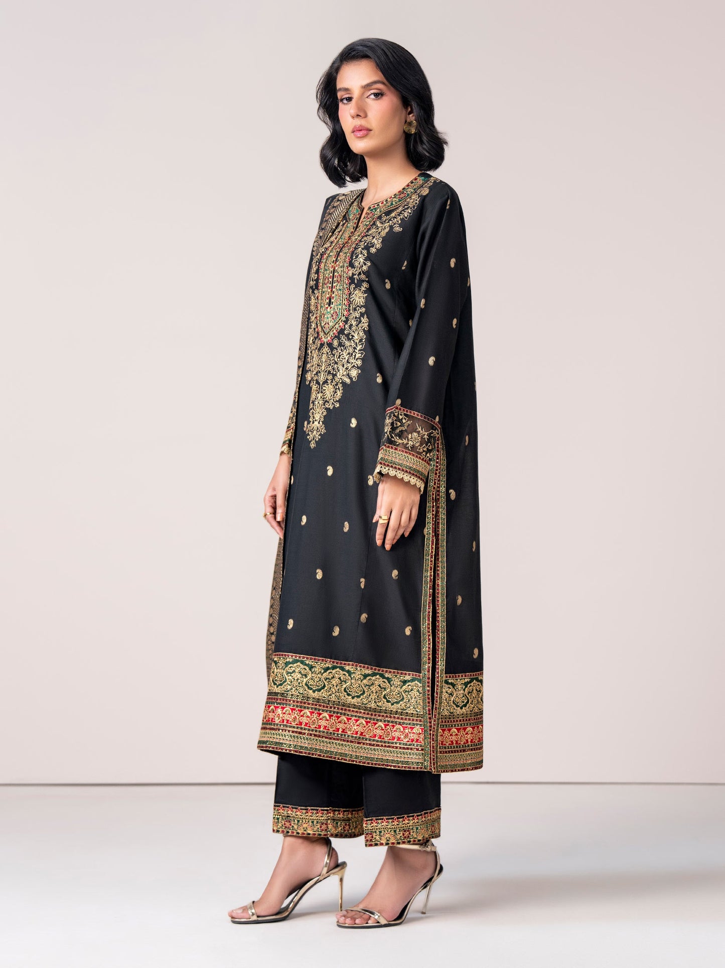 3 Piece Jacquard Suit- Embroidered (Pret)