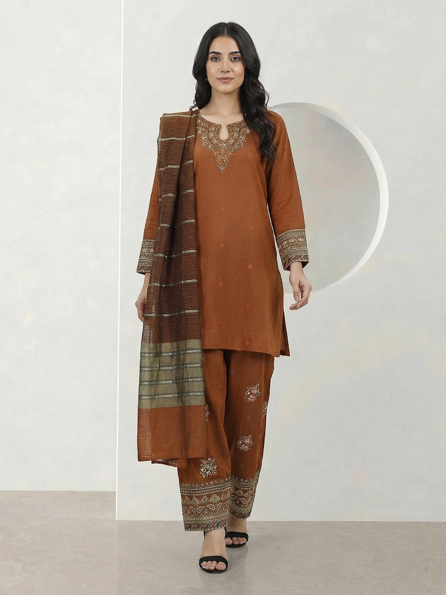 3 Piece Cotton Net Suit- Embroidered (Pret)