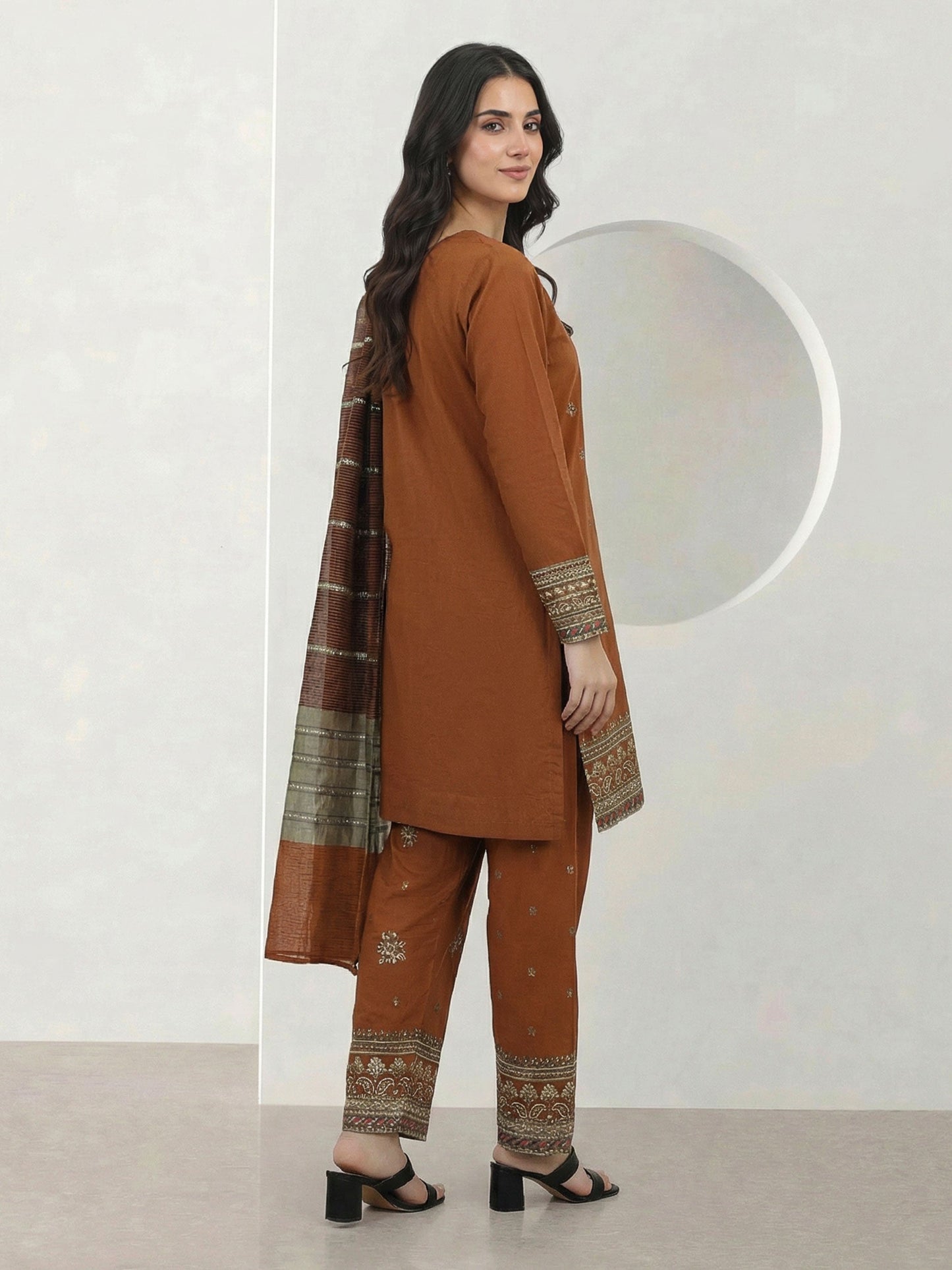 3 Piece Cotton Net Suit- Embroidered (Pret)