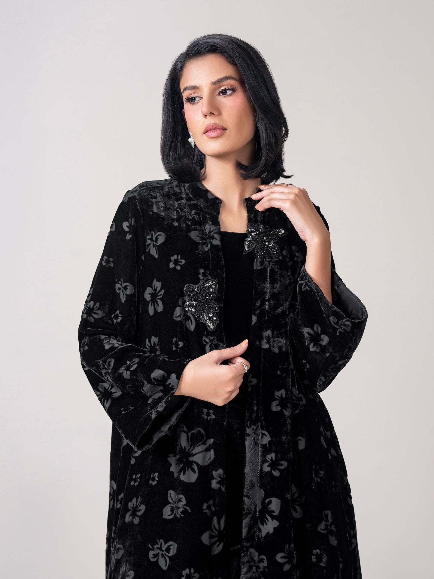 2-Piece Cardigan Velvet Suit- Embellished (Pret)