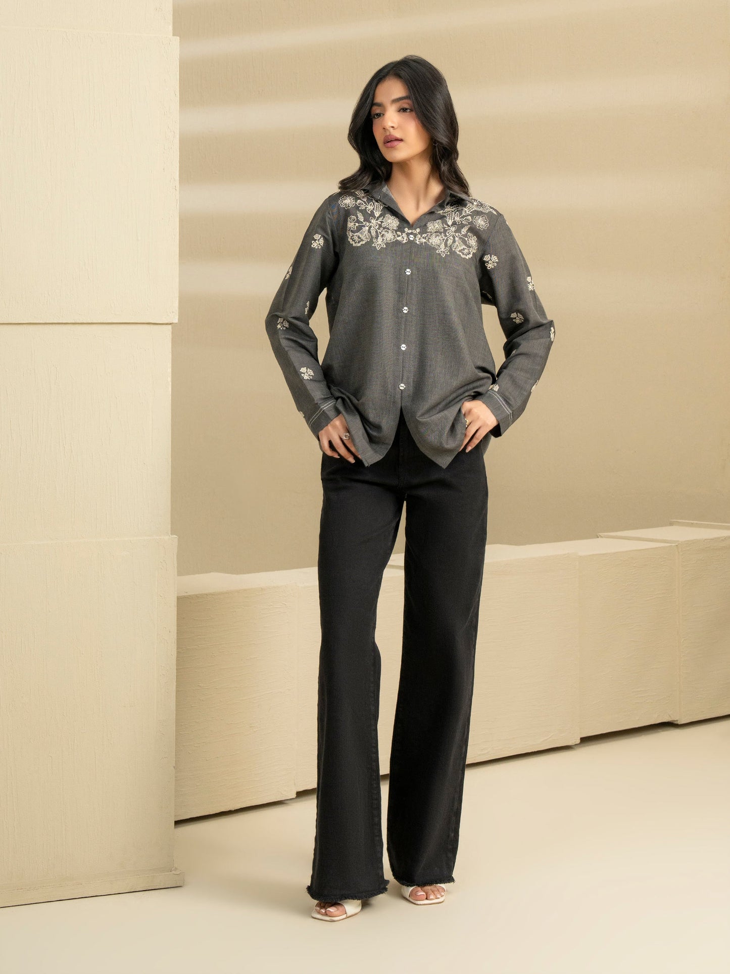 Denim Kurti-Embroidered (Pret)