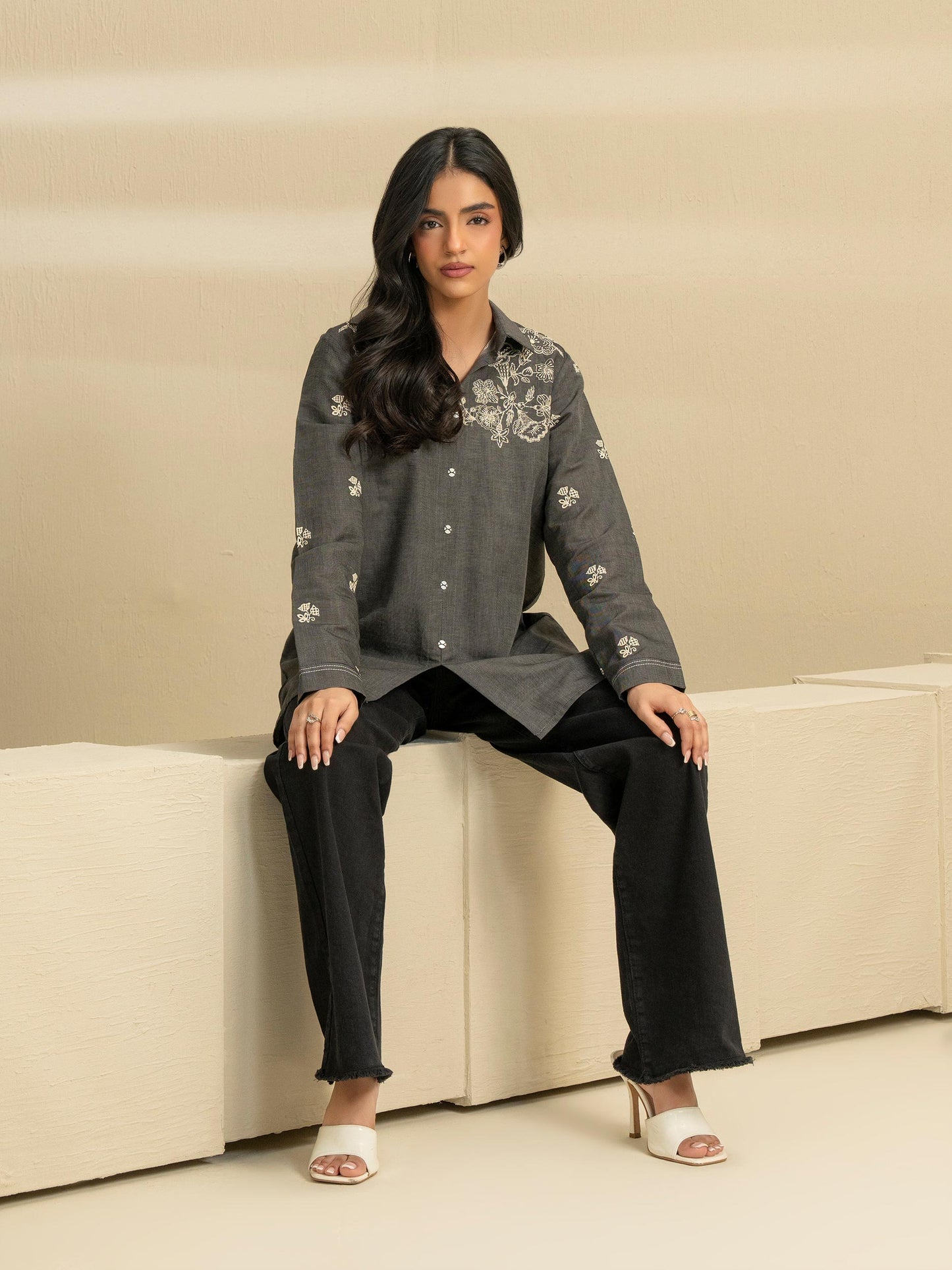 Denim Kurti-Embroidered (Pret)