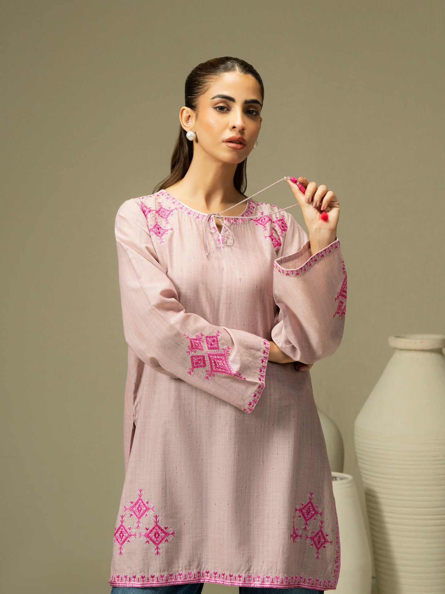 Yarn Dyed Kurti-Embroidered (Pret)