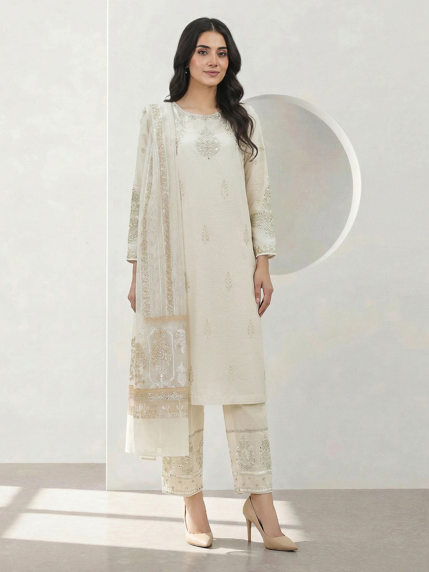 3 Piece Special Jacquard Suit- Embroidered (Pret)